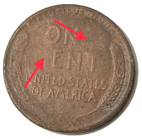 1952D Wheat Cent Penny Struck Through Grease Error Letter E And C Missing Cover