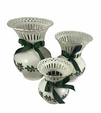 Lattice Porcelain Vases Formalities by Baum Brothers Holly Collection set of 3