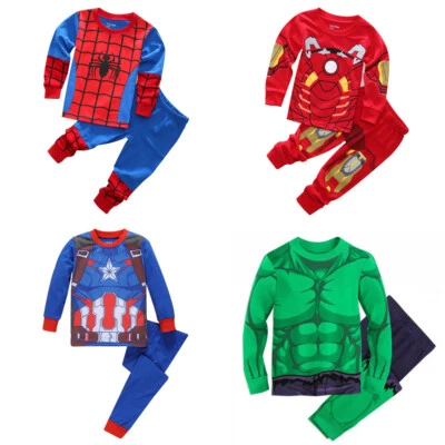 2 piezas de pijamas largos para niños Iron Man Hulk Spider-Man ropa de dormir conjuntos a juego 1-8 años Foto 1 de 3