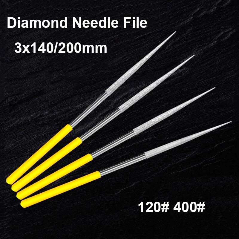 3x140/200mm Round Tip Diamond Needle File For Polishing Metal Tool 120/400 Grit - Image 1 of 3