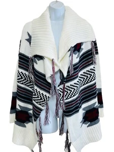 Sina Tribal Western Fringe Poncho Wrap Cardigan Southwestern Boho Hippie OS - Picture 1 of 11