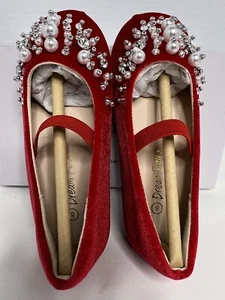 DREAM PAIRS Girls 8 Ballet Flat Shoes Kids Toddler Rhinestones Dress Shoes Red - Picture 1 of 10
