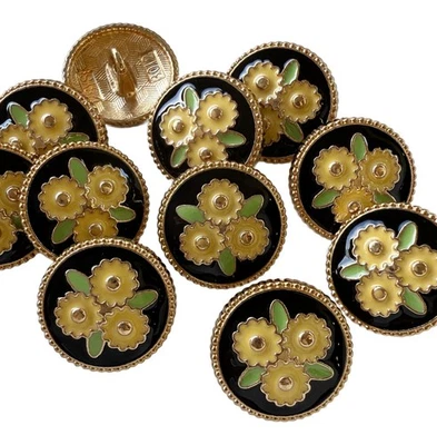 5 piezas flores amarillas negro oro metal botones artesanales caña botones 17 mm Foto 1 de 3