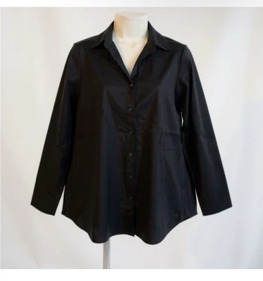 Blusa negra con botones delanteros Lafayette 148 New York Petite - Talla P/XS - ¡Negra NUEVA CON ETIQUETAS! Foto 1 de 4