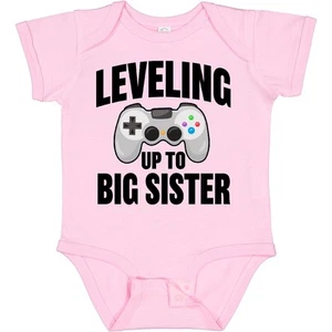 Inktastic Leveling Up To Big Sister Baby Bodysuit Family Sis Announcement Gamer - Picture 1 of 7