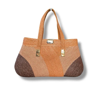 Vintage 1950s Italian Woven Straw Tote Handbag Purse w/ Gold Hardware - Image 1 of 4