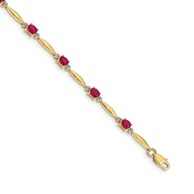 Pulseira de tênis feminina extravagante ouro amarelo 14k corte oval rubi vermelho e diamante 7,25" - Imagem 1 de 4