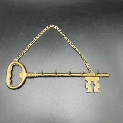 Vintage Solid Brass Skeleton Key Wall 5 Hook Rack Holder Jewelry Keys Hanger - Image 1 of 4