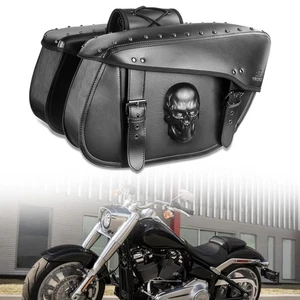 Alforjas de motocicleta Bolsa de sillín universal Bolsas de almacenamiento laterales Cuero PU Calavera、 - Imagen 1 de 14