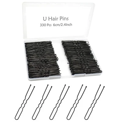 330 Count U Shaped Hair Pins for Buns, YINGFENG 2.4 inch Bun Pins Black Hair Pin - Image 1 of 4