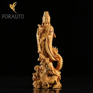 Handcrafted Wooden Standing Dragon GuanYin Bodhisattva Statue Figurine Ornament - Picture 1 of 4