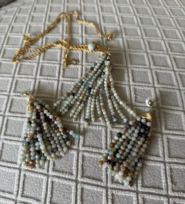 Juego de collar y pendientes Kenneth Jay Lane amazonita borla firmados KJL Foto 1 de 4