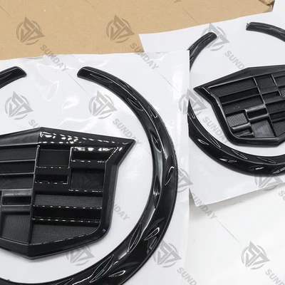 Gloss Black Front Grille & Rear Trunk Lid Emblem Badge For SRX ATS CTS DTS Foto 1 de 4