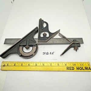 Preowned 12" BROWN & SHARPE Comb. Square w/ Protractor Centerfinder - Machinists - Picture 1 of 22