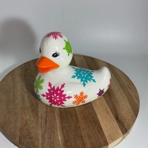 Pato de goma para baño y cuerpo blanco con copos de nieve - Imagen 1 de 5