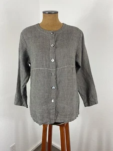 Vintage Lord & Taylor Women’s Boxy Linen Top M Gingham Check Full Button Flax - Picture 1 of 14