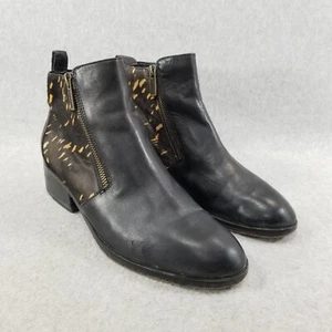Cole Haan Womens Sz 10 Oak Boot Black Leather w/ Genuine Calf Hair Zip Booties - Picture 1 of 19