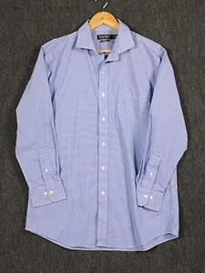 Lauren Ralph Lauren Mens 17 32/33 Button Up Shirt Blue Mini Check Stretch Fit - Picture 1 of 16