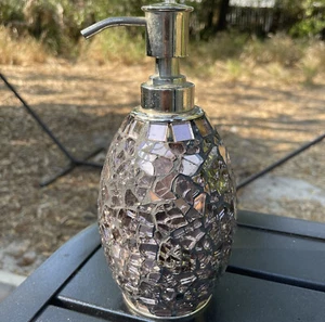 india light pink MIRROR GLASS MOSAIC SOAP LOTION DISPENSER silver tone used boho - Picture 1 of 6