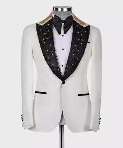 Lujo Bordado a Mano Traje de Esmoquin Hombre Conjunto Calce A Medida Traje de Boda Banquete - Imagen 1 de 6