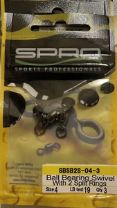 Spro SBSB2S-04-3 Size 4 Ball Bearing Swivel w/ 2 Split Rings 19 lb test Qty 3 - Picture 1 of 2