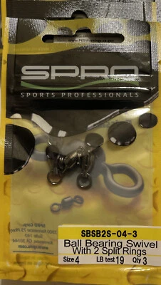 Spro SBSB2S-04-3 Size 4 Ball Bearing Swivel w/ 2 Split Rings 19 lb test Qty 3 - Image 1 of 2