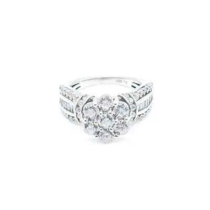 Sterling Silver Cubic Zirconia Flower Engagement Ring Size 6 - Picture 1 of 6