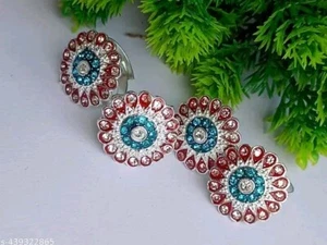 Anillo de dedo del pie de trabajo Kundan para mujer elegante anillo nupcial joyería de fiesta india - Imagen 1 de 10