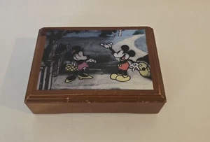 Vintage Disney Mickey & Minnie Fossil Wooden Music Box - No Watch, Needs Repair - Picture 1 of 13
