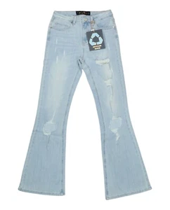 Pantalones de mezclilla Indigo Rein 27Wx32,5L desgastados acampanados pierna ancha nuevos con etiquetas azul claro - Imagen 1 de 2