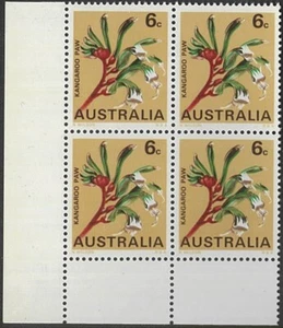 1968 Australian Wildflowers Last MNH Corner Block of 4x6c WA Kangaroo Paw Stamps - Picture 1 of 1