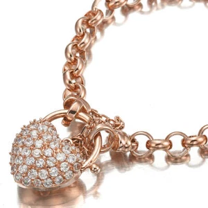 18ct Heavy Rose Gold Plated 6mm Belcher Chain Bracelet Featuring a Simulated ... - Picture 1 of 8