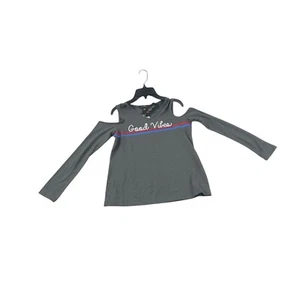 Love Alexa Girls Cold Shoulder Top Good Vibes L Gray Long Sleeve Stretch Casual - Picture 1 of 6