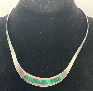 Collana collare intarsiato in malachite argento Alpaca Messico - Foto 1 di 9