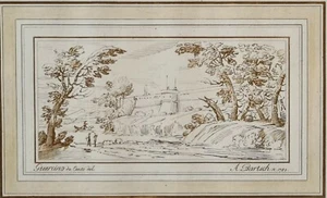 Bartsch, paysage et remparts, gravure d’après un dessin de Guercino, 1783 (06) - Bild 1 von 4