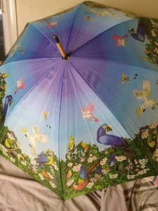 Vintage Shaw Umbrella Parrots Colorful 35 In Long 40in Wide - Bild 1 von 12