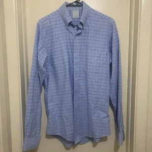 Brooks Brothers Camicia Abito Uomo 15-36 Blu Milano Vestibilità Plaid Blu Casual - Foto 1 di 4
