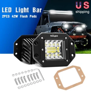 Nilight 2pcs 4" inch 42W LED Work Light Bar Pods Flush Mount Combo Driving Lamps - Picture 1 of 8