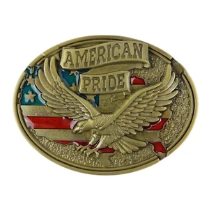 American Pride Flag Eagle Belt Buckle Enamel Color Antique Bronze Fits 1.5" Belt - Picture 1 of 7
