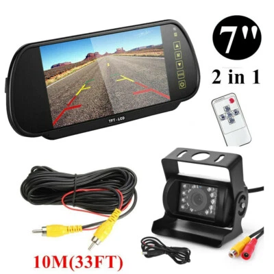 7" Mirror Monitor Car Rear View Kit+18 LED Reversing Backup Camera for Bus Truck - Image 1 of 4