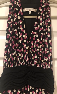 Vestido Evan Picone Negro Blanco Rosa Lunares Cuello en V Halter Acanalado Elástico Talla 10 Foto 1 de 4