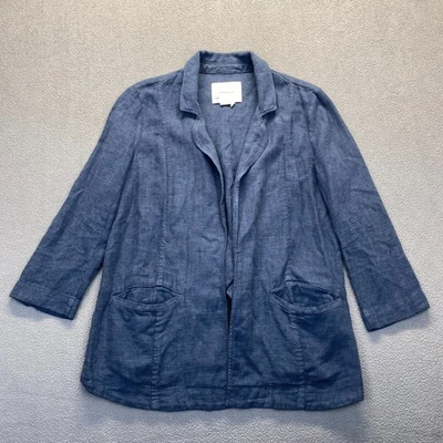 Anthropologie EE. UU. 6 Azul Marino Chaqueta Abierta Mezcla de Lino Náutica Preppy Costera Playa Foto 1 de 4