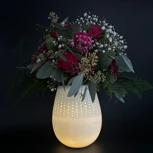 Porzellan Blumenvase mit LED & Timer - Weiß, handgefertigt, wasserdicht - Bild 1 von 3