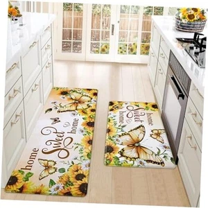 Sunflower Kitchen Rugs Floral Kitchen Mats for Floor Butterfly Farmhouse Anti - Picture 1 of 8
