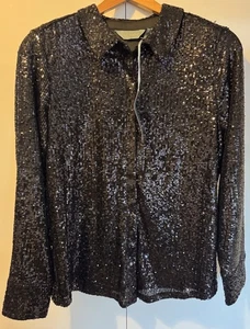 Camisa Ruth Langsford Botón Frontal Lentejuelas Clásica Negra Lentejuelas Talla 12 Totalmente Nueva - Imagen 1 de 10