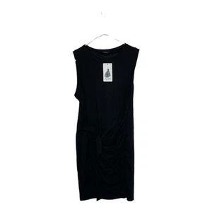 BTFBM New Black T-Shirt Tie Waist Mini Dress Bodycon Ruched Sleeveless Size Lg - Picture 1 of 5