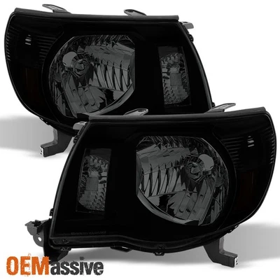 Fit 2005-2011 Toyota Tacoma Pickup Black Smoked Headlights Lamp Replacement Pair - Image 1 of 4