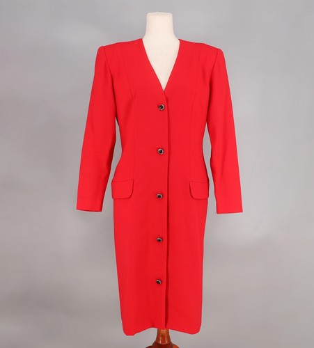 Abito sartoriale VINTAGE CHRISTIAN DIOR "Robes du Soir" con bottoni davanti rosso brillante