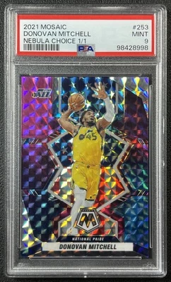 1/1 DONOVAN MITCHELL PSA 9 2021-22 PANINI MOSAIC #253 CHOICE NEBULA PRIZM 1/1 - Image 1 of 2