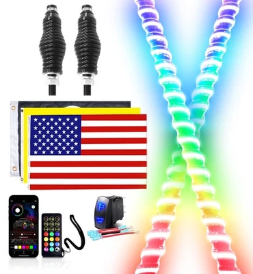 2FT-6FT ATV UTV COB LED Whip Lights RGB Spiral Chasing w/ App & Remote Control - Image 1 of 4